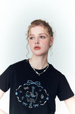 Circle Kitty Embroidered Crop Short Sleeve Tee