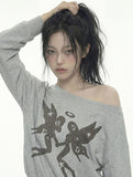 TWIN ANGEL One-Shoulder Sweatshirt