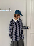 [Unisex] Melandy Stripe Collar Long Sleeve Tee