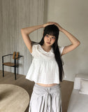 Daphi Round Collar Flower Punching Short Sleeve Blouse