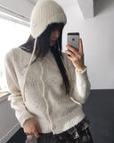 [Warm Wool] Coam Punching Big Collar Knit Cardigan