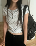 Addie Dot Button Shirring Short Sleeve T-Shirt