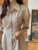 Dali Stripe Color Matching Shirt Banding One Piece