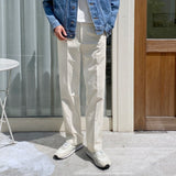 Fold semi-wide cotton pants