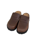 Stitched Leather Penny Loafer Mules