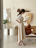 Cafe Color Matching Pin Tuck Flare One Piece