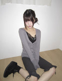 [MADE] HIR Sleeve Button Shirred V-Neck Cardigan