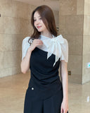 Nilo Tie Color Matching Drape Blouse