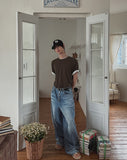 Wiz Button Washed Balloon Denim Pants