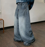 Nellat Cat Washing Cut Balloon Wide Denim Pants