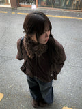 Hino Fluffy Fur Collar Pocket Jumper