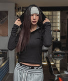 Dazzle ribbed snap semi-crop hoodie