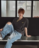 Philo Diagonal Henley Neck Short Sleeve T-shirt
