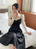 Ales color matching chiffon jacquard flared one piece