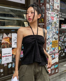 Soft shirring halter top blouse