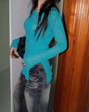 Juren Side Slit Linen Long Sleeve Knitwear