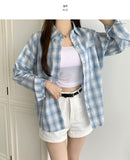 Color Matching Check Pastel Tone Loose Fit Long Sleeve Shirt