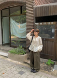 Derine Ribbon Shirring Long Sleeve Blouse