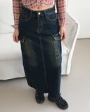 Toku Vintage Washing Cargo Denim Long Skirt