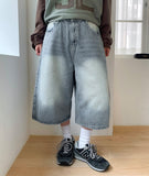 [Unisex] Collend Banding Washing Denim Bermuda Pants
