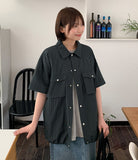 [unisex] Femins Pocket Nylon Over Short Sleeve Shirt