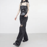 Robe wide damaged denim pants