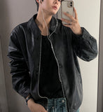 Two-way string leather jacket