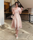 Hanin V-neck Chiffon Tie Short Sleeve Long One Piece