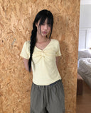 Anise Twist Shirred Short Sleeve T-shirt