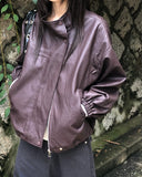 Dumb High Neck Cut Pocket String Leather Jacket