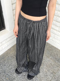Lafec Stripe Color Matching String Long Wide Pants