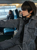 Drape hood denim jacket