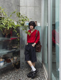 Teddy raw one tuck Bermuda denim