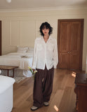 Leaf double pin tuck string wide slacks