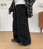 Melta Black Wide Parachute Cargo Denim Pants
