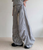 Ahonf Seersucker Check Banding Wide Pants