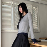 Anns Layered Color matching Round Long Sleeve Warmer T-Shirt