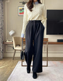 Divet Two Pin Tuck Brushed Span Wide Slacks