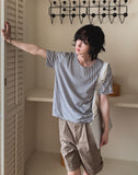 [LANARCH] Stripe U-Neck Short Sleeve T-Shirt