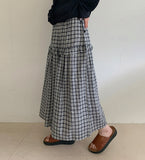 Futero Check Frill Banding Long Skirt