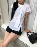 Kenbi Scarf Short Sleeve Blouse