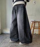 Kimody Washing Side Pintuck Wide Denim Pants