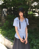 Tapee stripe ribbon strap pocket shirt