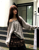 Curled Stripe Round Neck Loose Fit Long Sleeve Knit