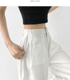 Summer Tencel Cooling Hem Snap Tick Long Wide Cotton Pants