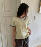 Lumiv Button Roll-up Color Matching Short Sleeve Tee