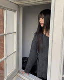 [Belt + Knit SET] Liha Open Collar Waistband Two-Way V-Neck Long Knit