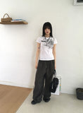 Tm side color matching nylon two-way long wide jogger pants