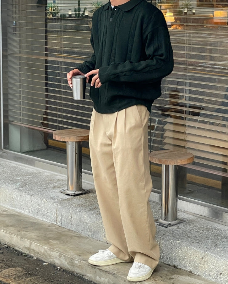 【MODERNIF】Cable open collar knit modernif (モダンイフ) - グランドケーブル襟付きニット / Gran
