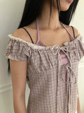 Mumon Check Sleeveless Blouse